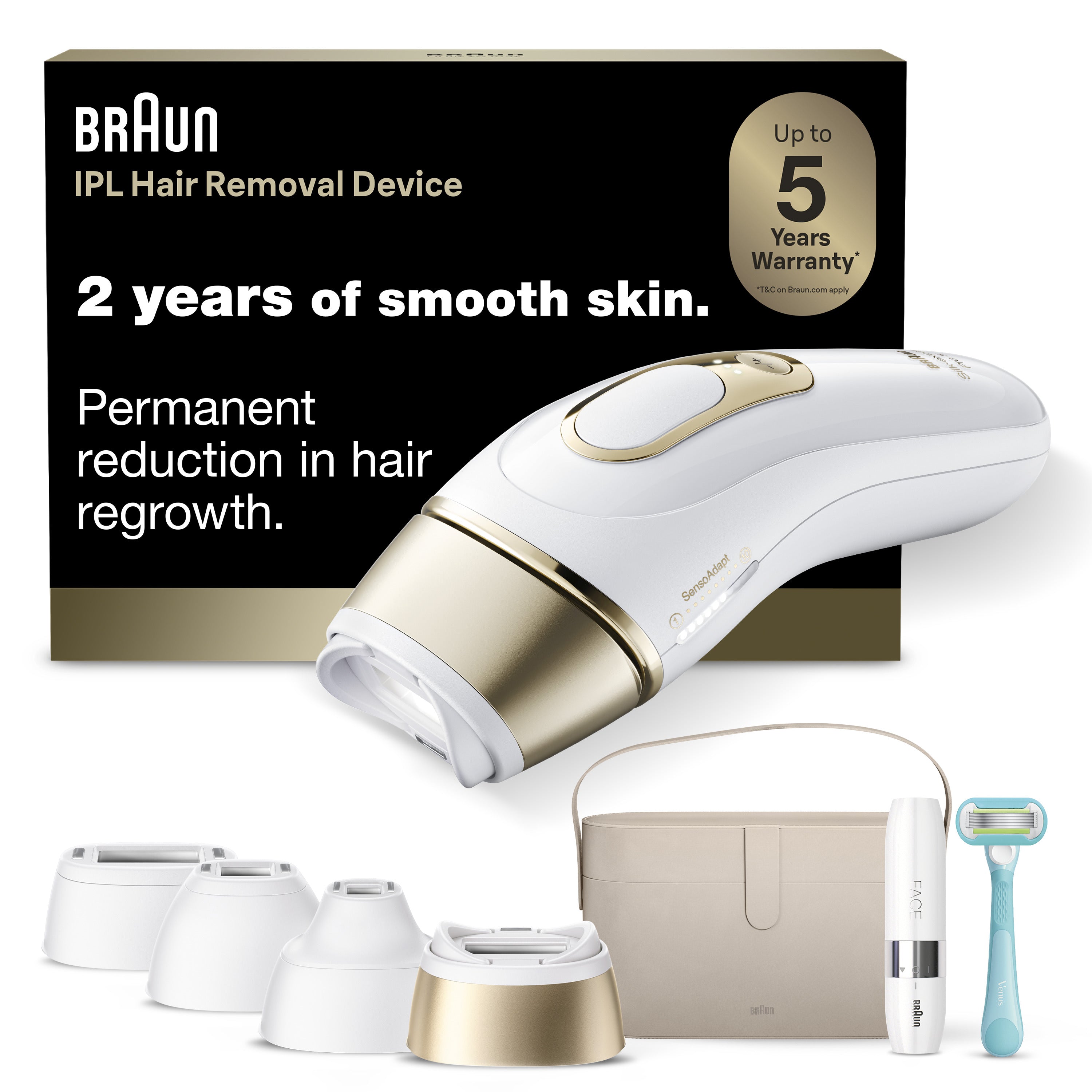 Braun Smart IPL Silk·Expert Pro 5: At Home Alternative to Laser Hair Removal with 4 Caps Facial Hair Trimmer and Vanity Case IPL5442