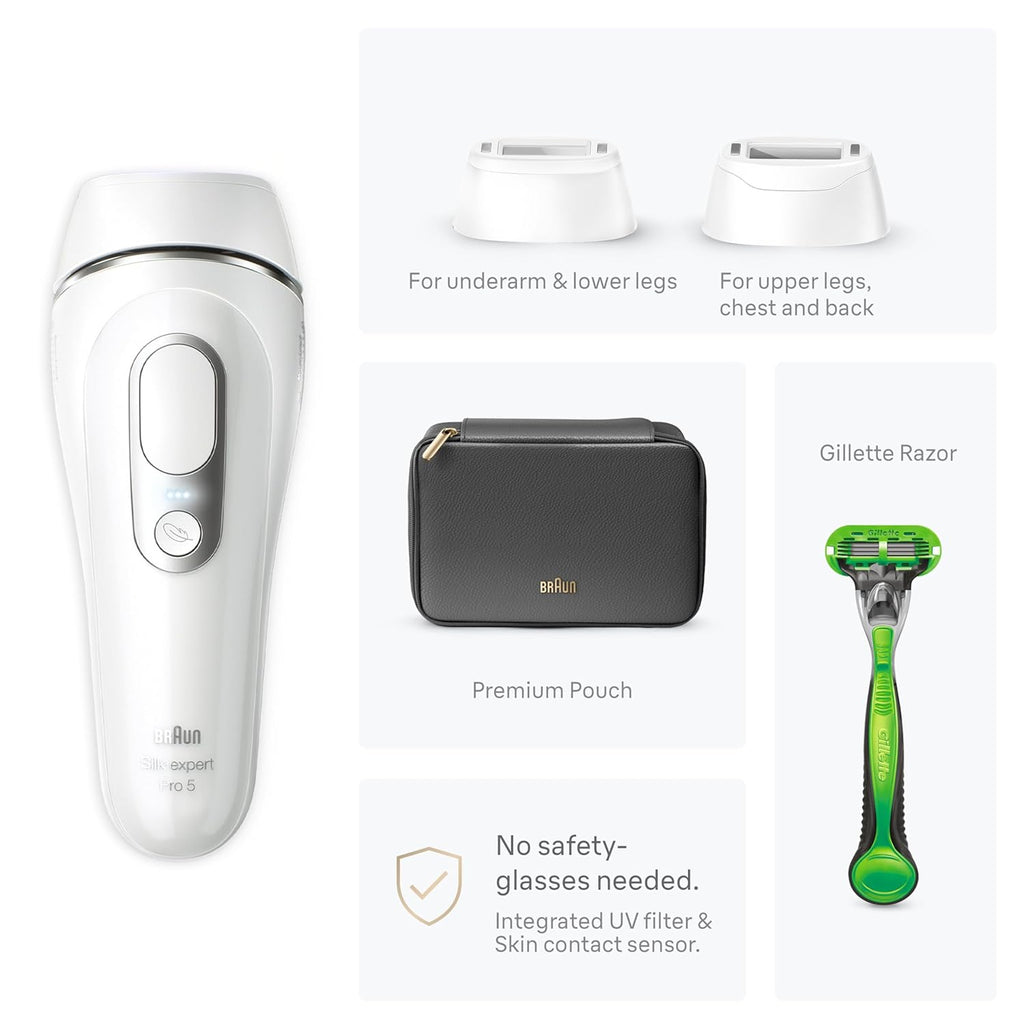Braun Smart IPL Silk·Expert Pro 5: At Home Alternative to Laser Hair Removal with Wide Cap and Leather Pouch IPL5145