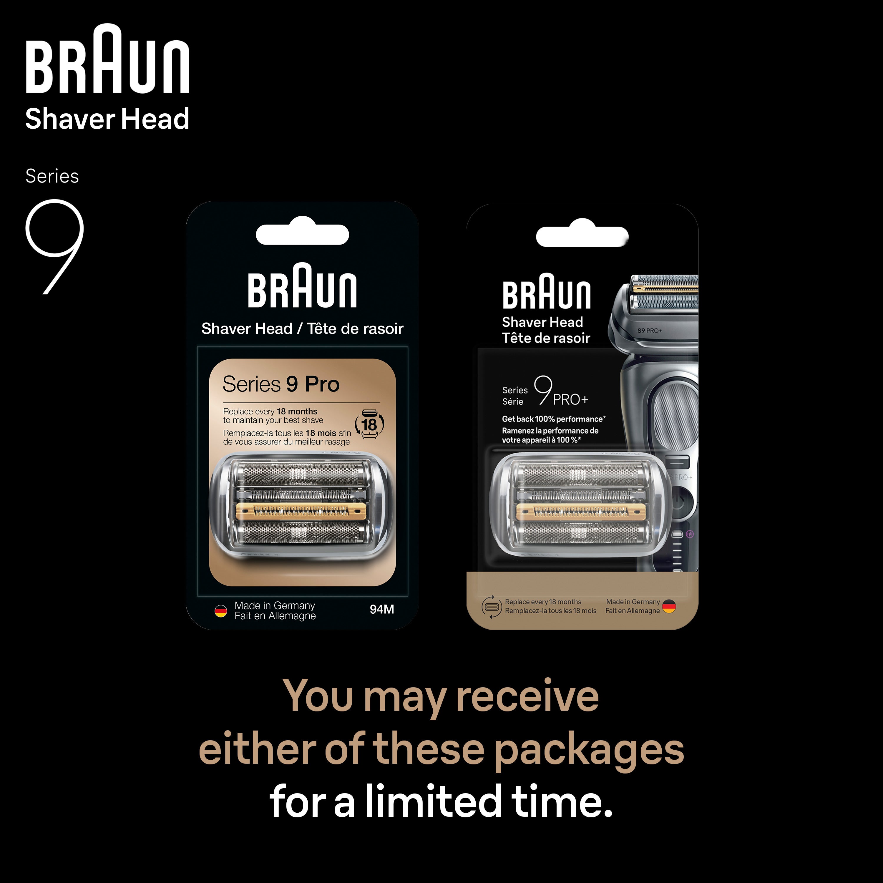 Braun Series 9 Shaver Replacement Head Part 94M Compatible with All Series 9 Electric Shavers