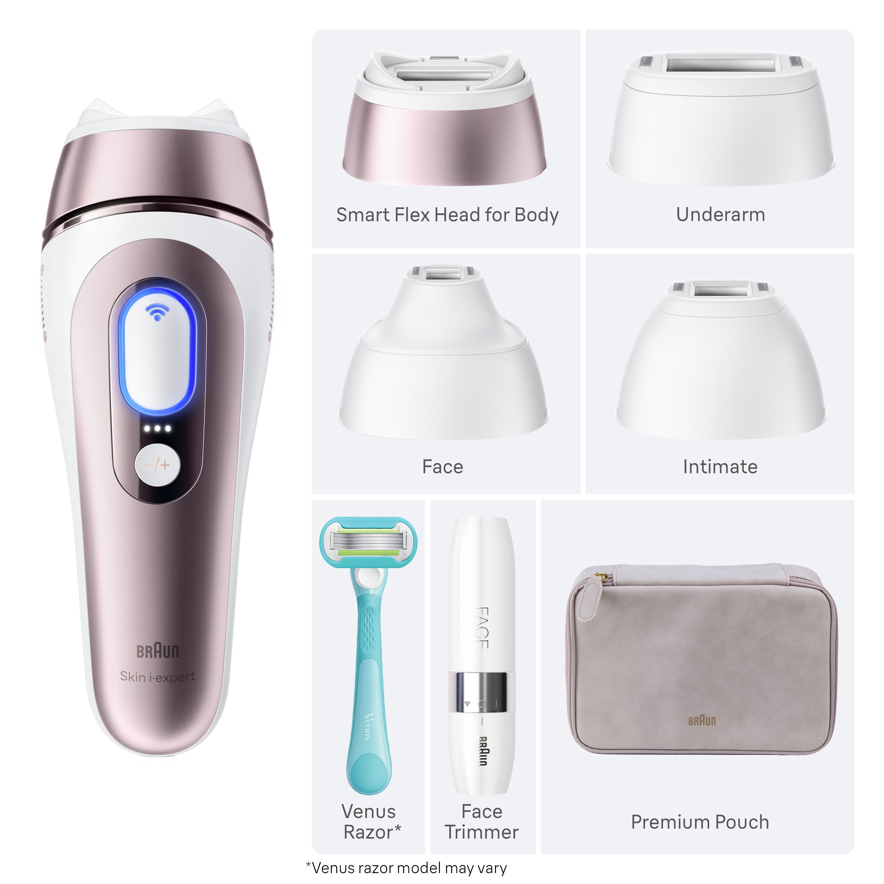 Braun Smart IPL Skin i·Expert Pro 7: At Home Alternative to Laser Hair Removal with 3 Caps Facial Hair Trimmer and Leather Pouch IPL7219