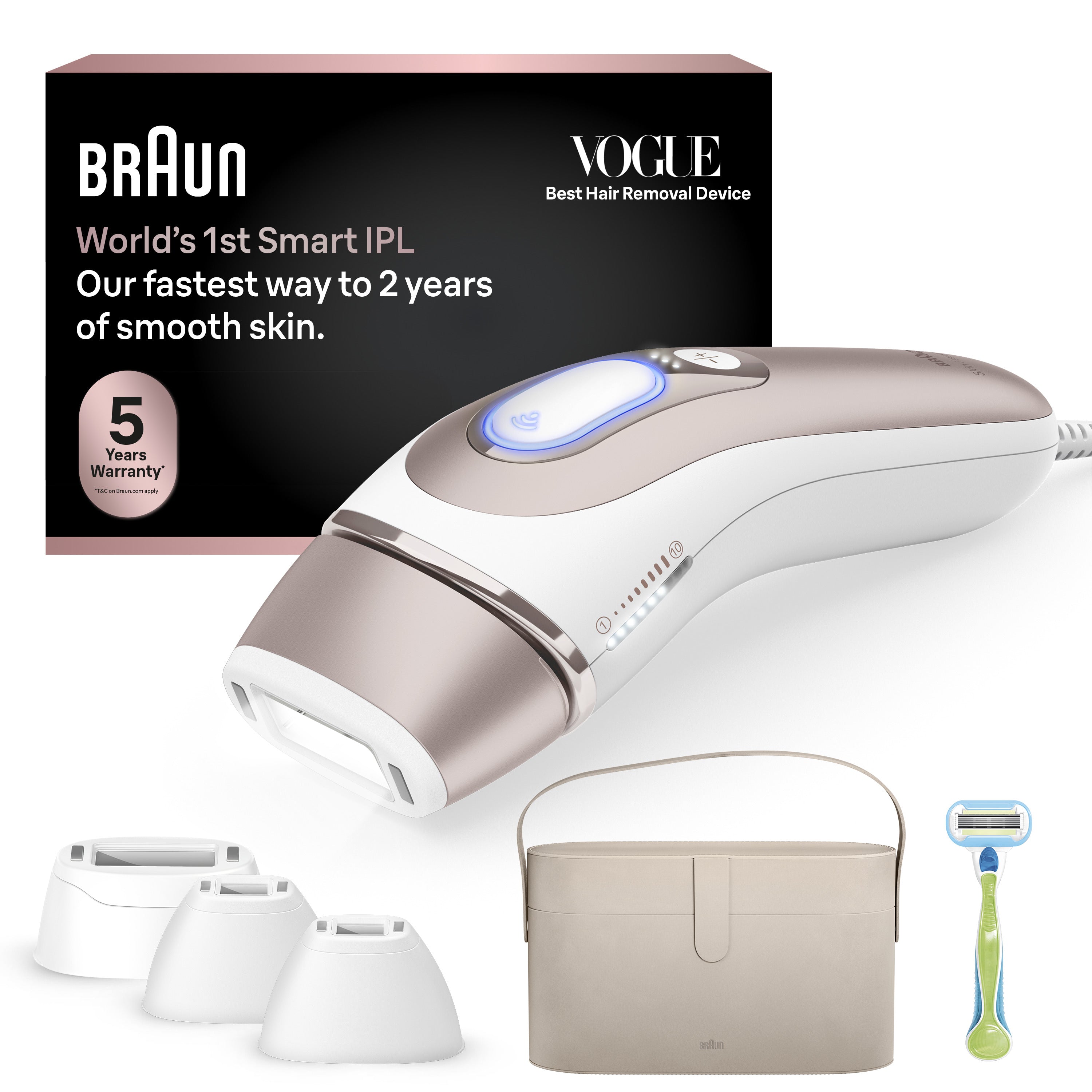 Braun Skin i·expert Smart IPL: At Home Alternative to Laser Hair Removal with 4 Caps and Vanity Case PL7387
